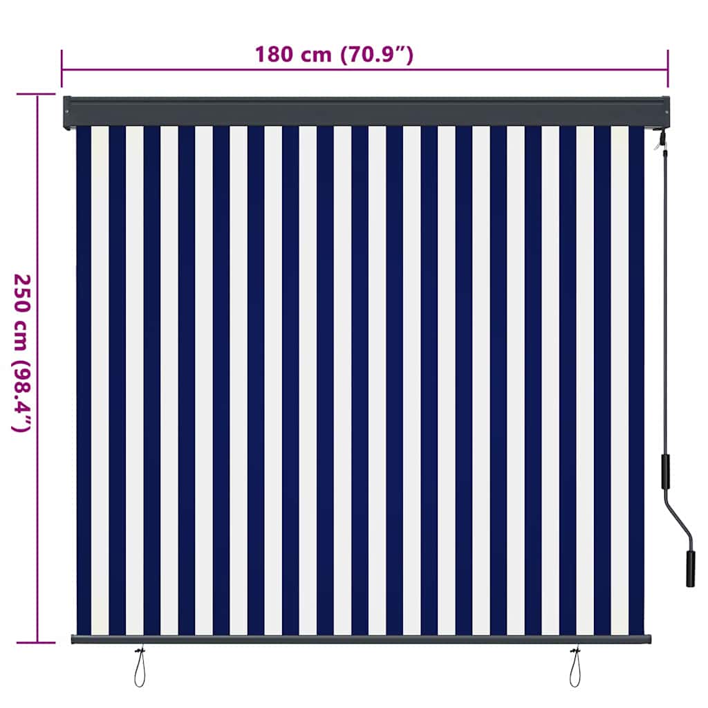 Rollo Blau und Weiß 180 x 250 cm Stoff und Aluminium