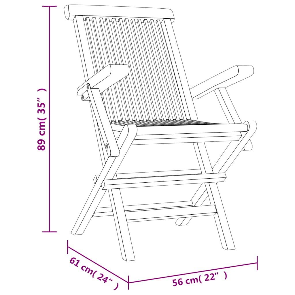 Klappstühle, 4 Stück, Grau, 56 x 61 x 89 cm, Massivholz Teak