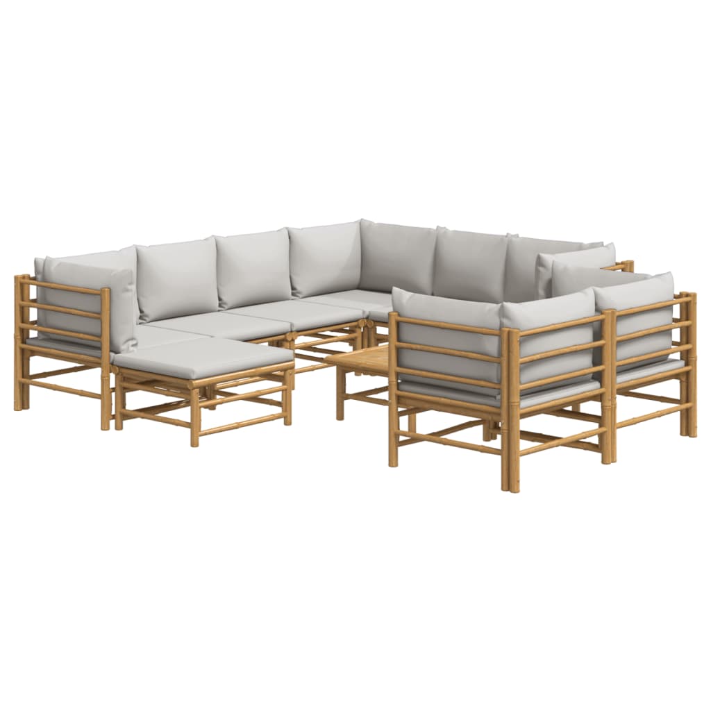 Salon de jardin 10 pièces avec coussins en bambou gris clair