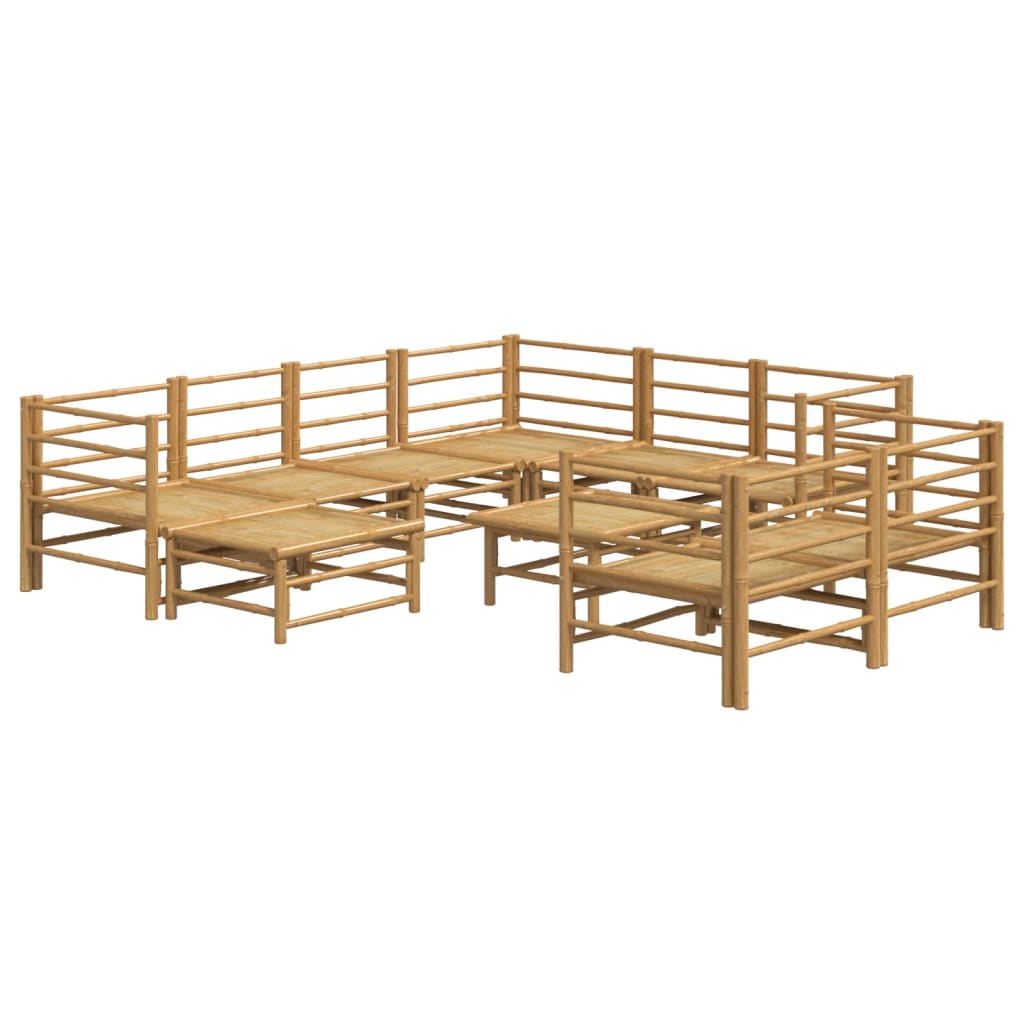 Salon de jardin 10 pièces avec coussins en bambou gris clair