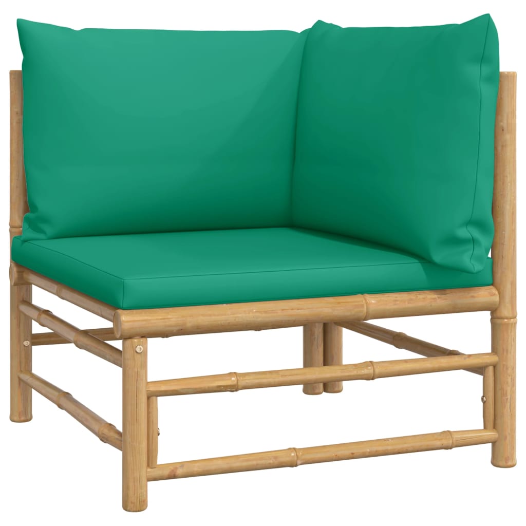 Salon de jardin 10 pièces avec coussins verts en bambou