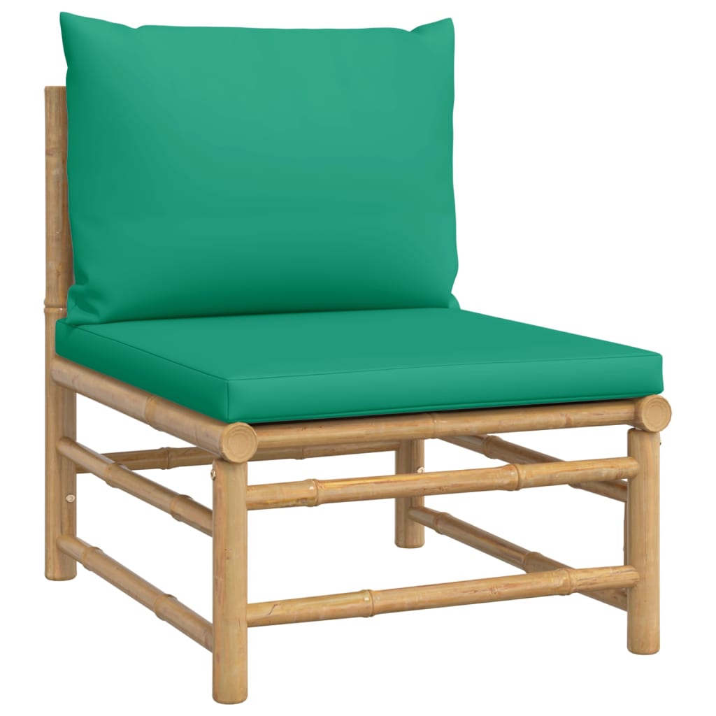 Salon de jardin 10 pièces avec coussins verts en bambou