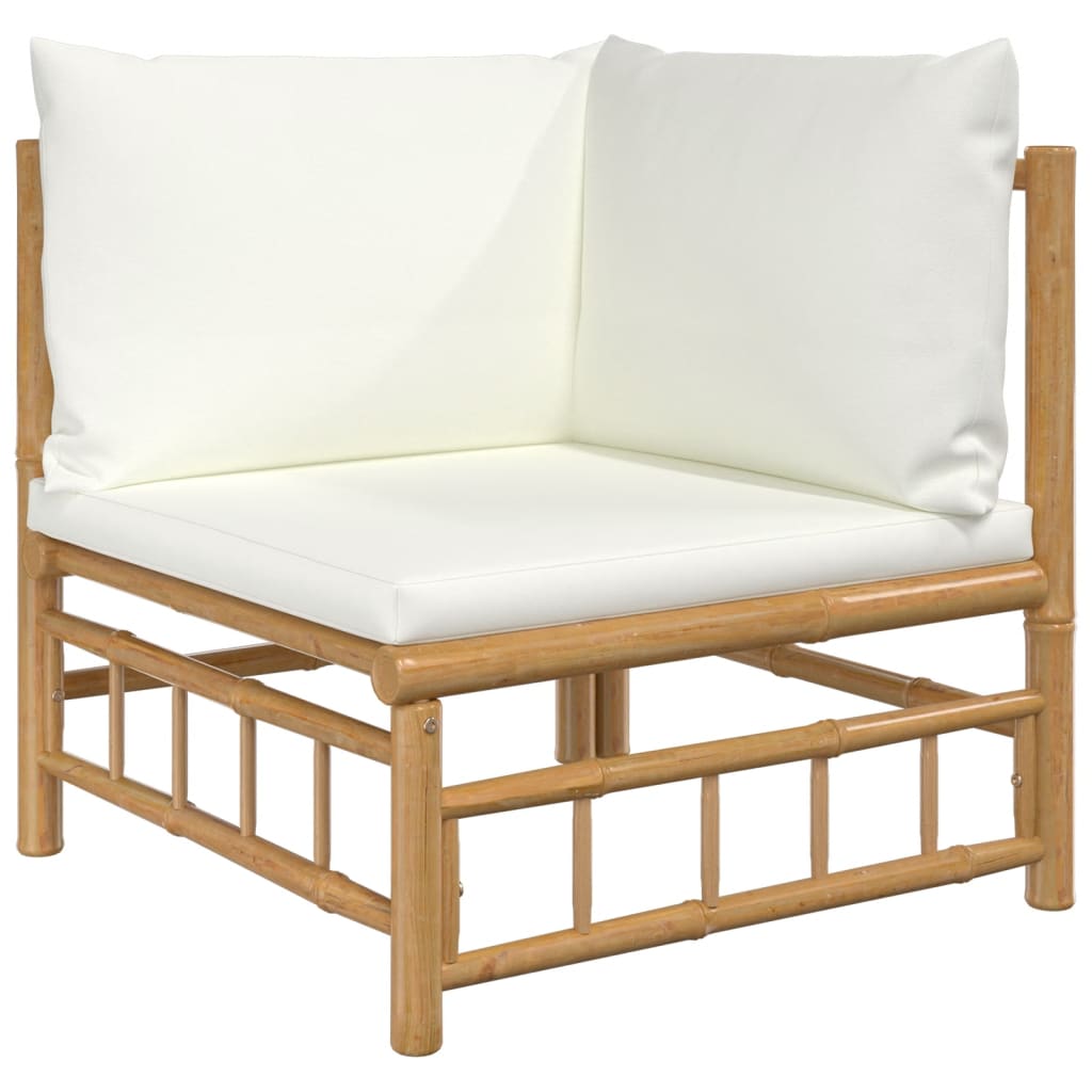 Salon de jardin 10 pièces avec coussins en bambou blanc crème