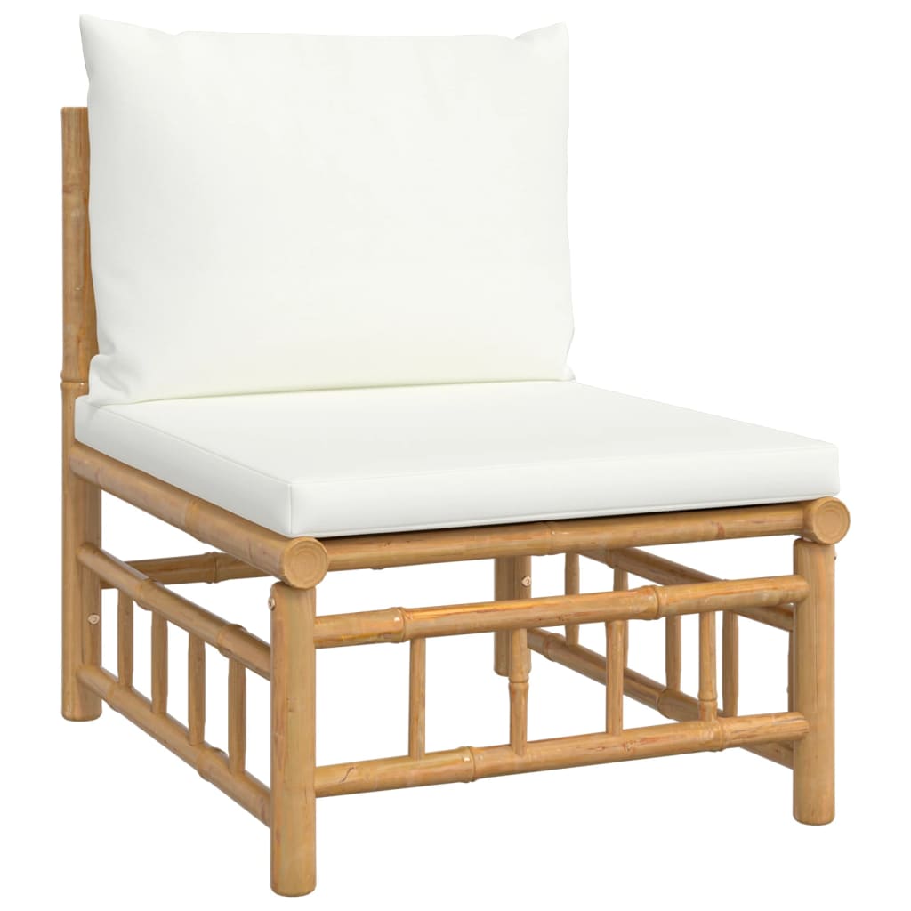 Salon de jardin 10 pièces avec coussins en bambou blanc crème