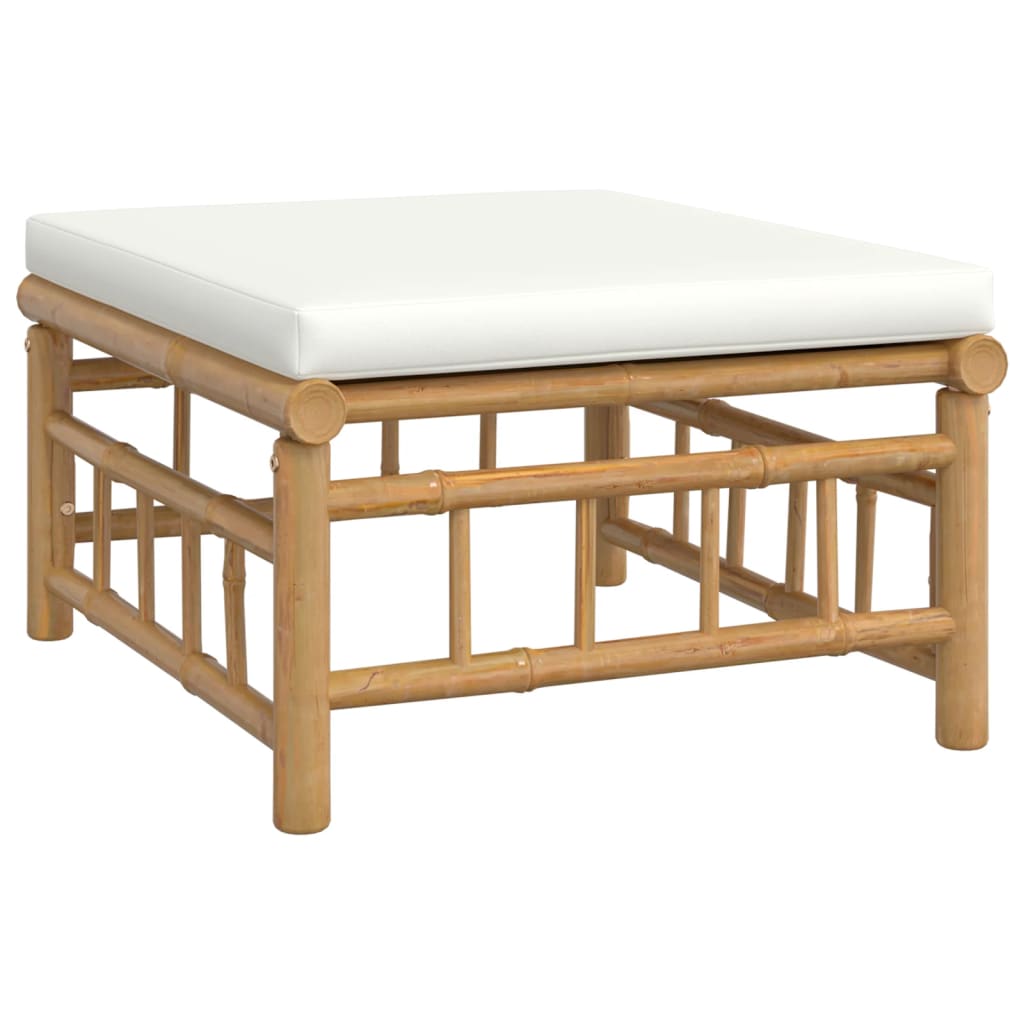Salon de jardin 10 pièces avec coussins en bambou blanc crème