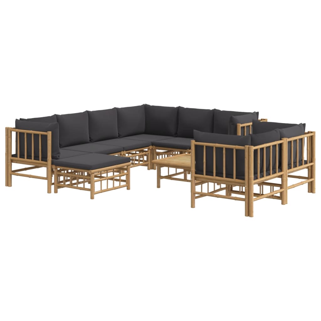 Salon de jardin 10 pièces avec coussins en bambou gris foncé