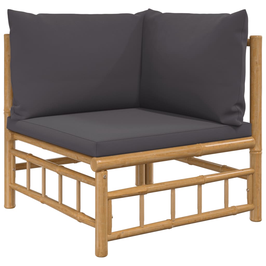 Salon de jardin 10 pièces avec coussins en bambou gris foncé