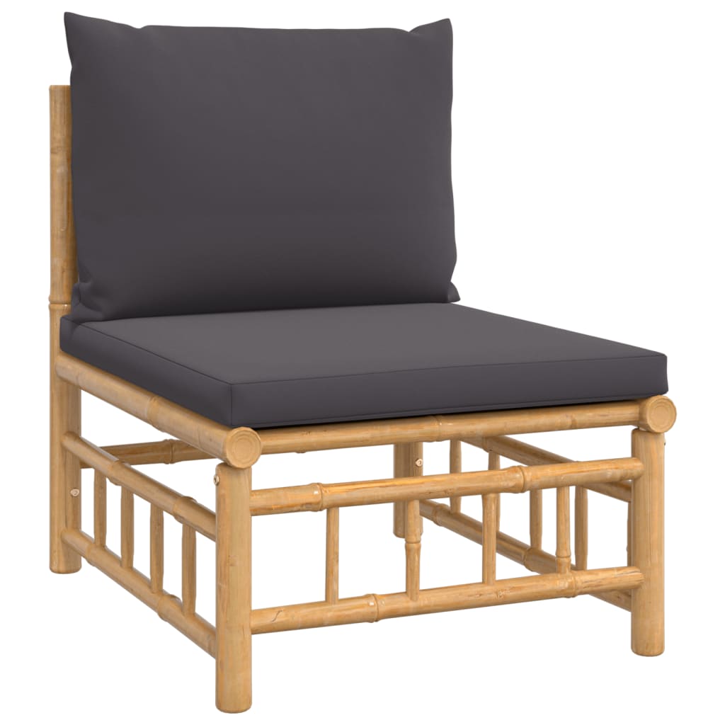 Salon de jardin 10 pièces avec coussins en bambou gris foncé