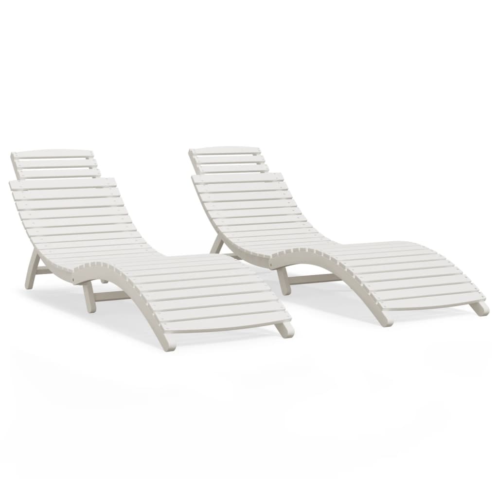 Sun loungers 2 pcs. White 184x55x64 cm solid acacia wood