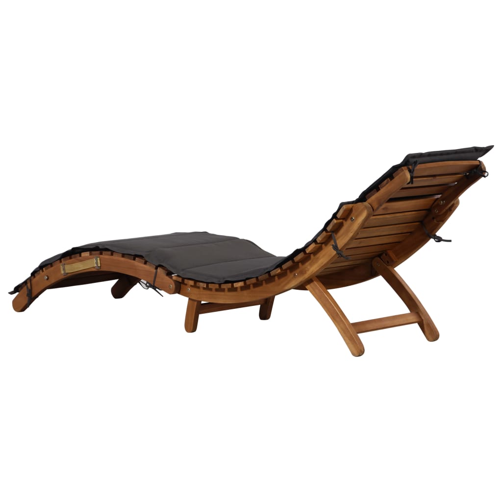 Chaises longues avec coussins, lot de 2, en bois d'acacia massif gris foncé