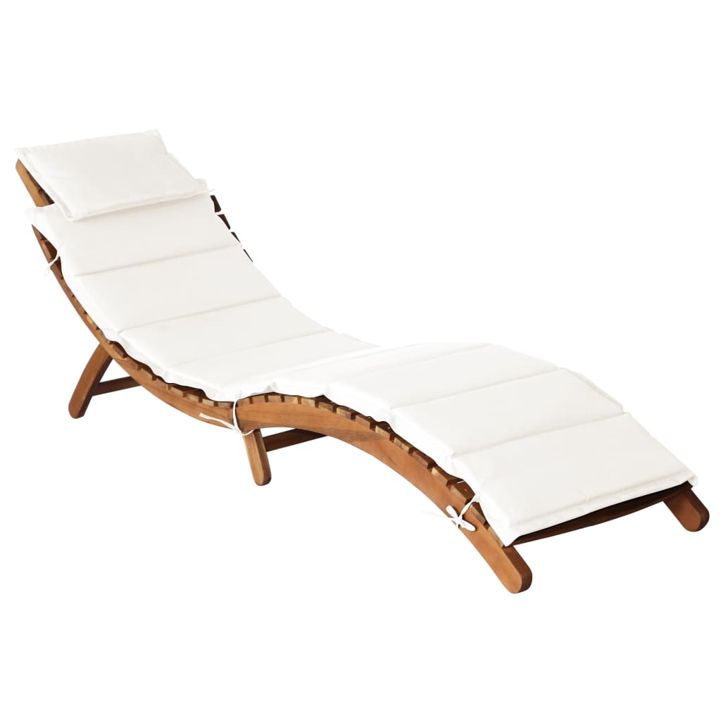 Chaises longues avec coussins, lot de 2, en bois d'acacia massif blanc crème