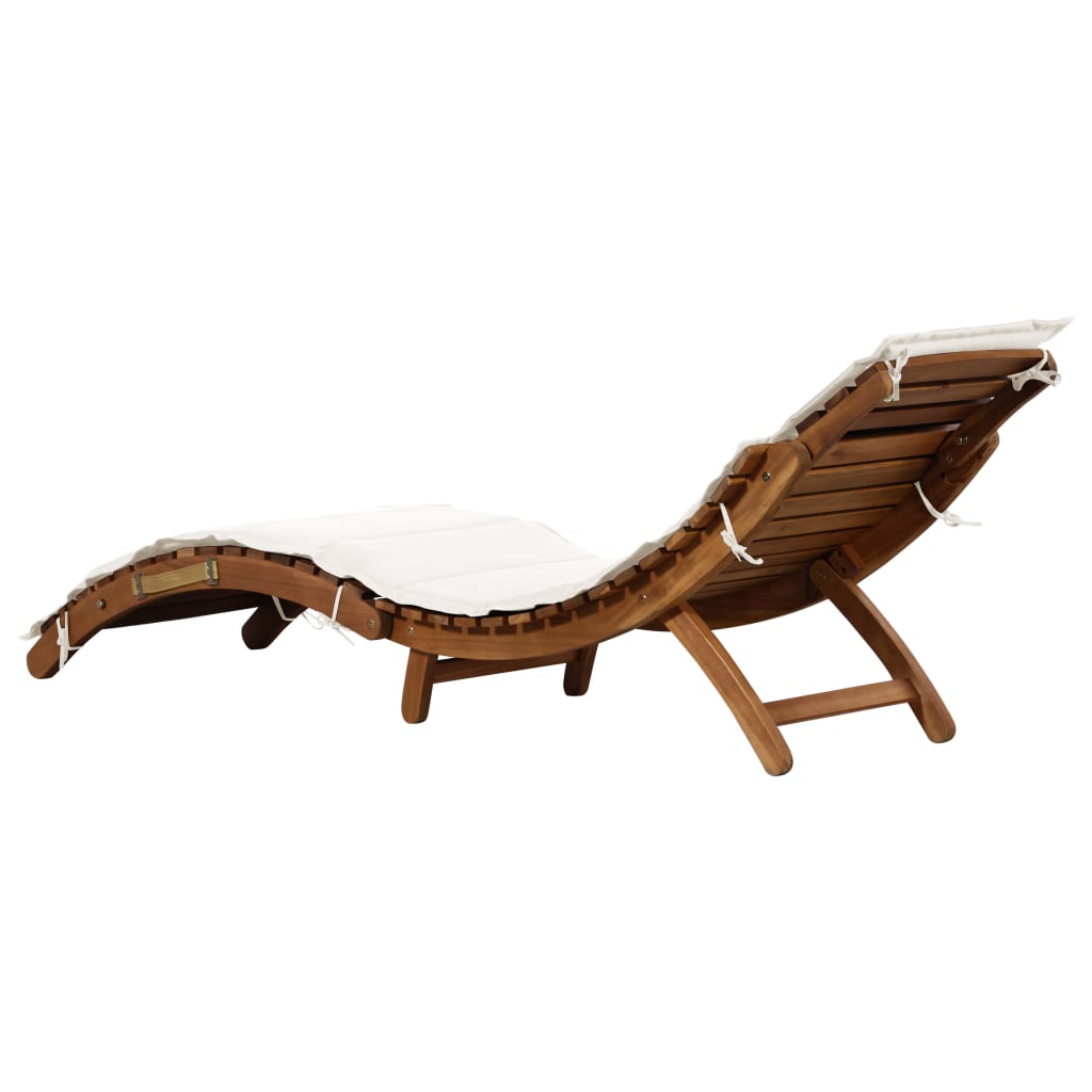 Chaises longues avec coussins, lot de 2, en bois d'acacia massif blanc crème