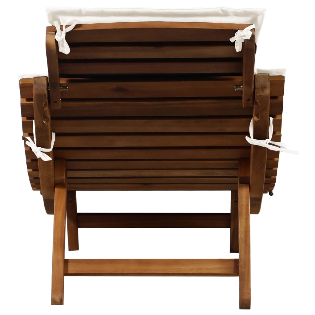 Chaises longues avec coussins, lot de 2, en bois d'acacia massif blanc crème
