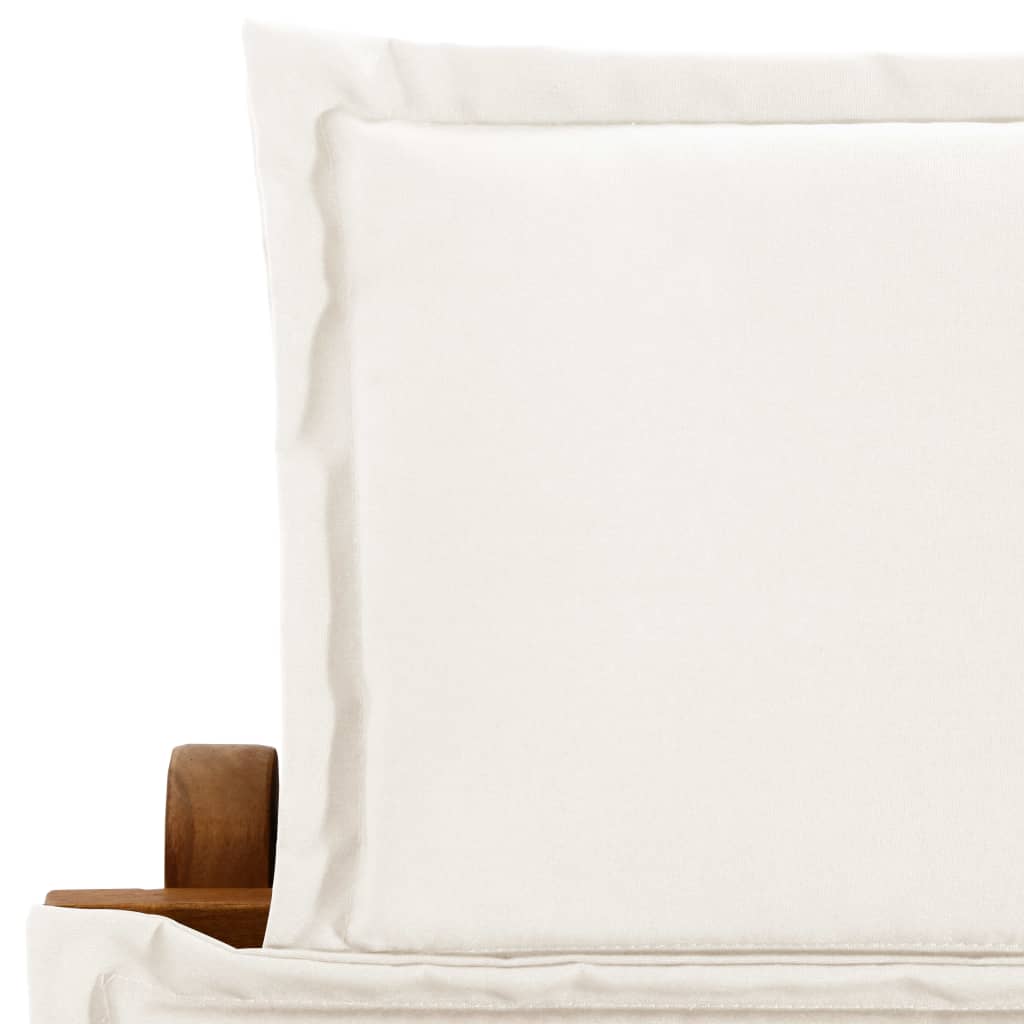 Chaises longues avec coussins, lot de 2, en bois d'acacia massif blanc crème