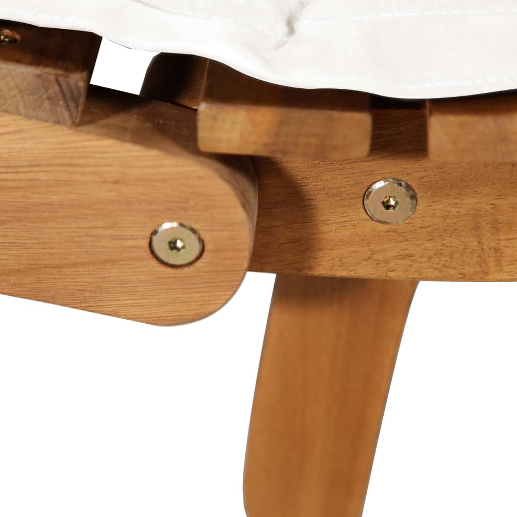 Chaises longues avec coussins, lot de 2, en bois d'acacia massif blanc crème