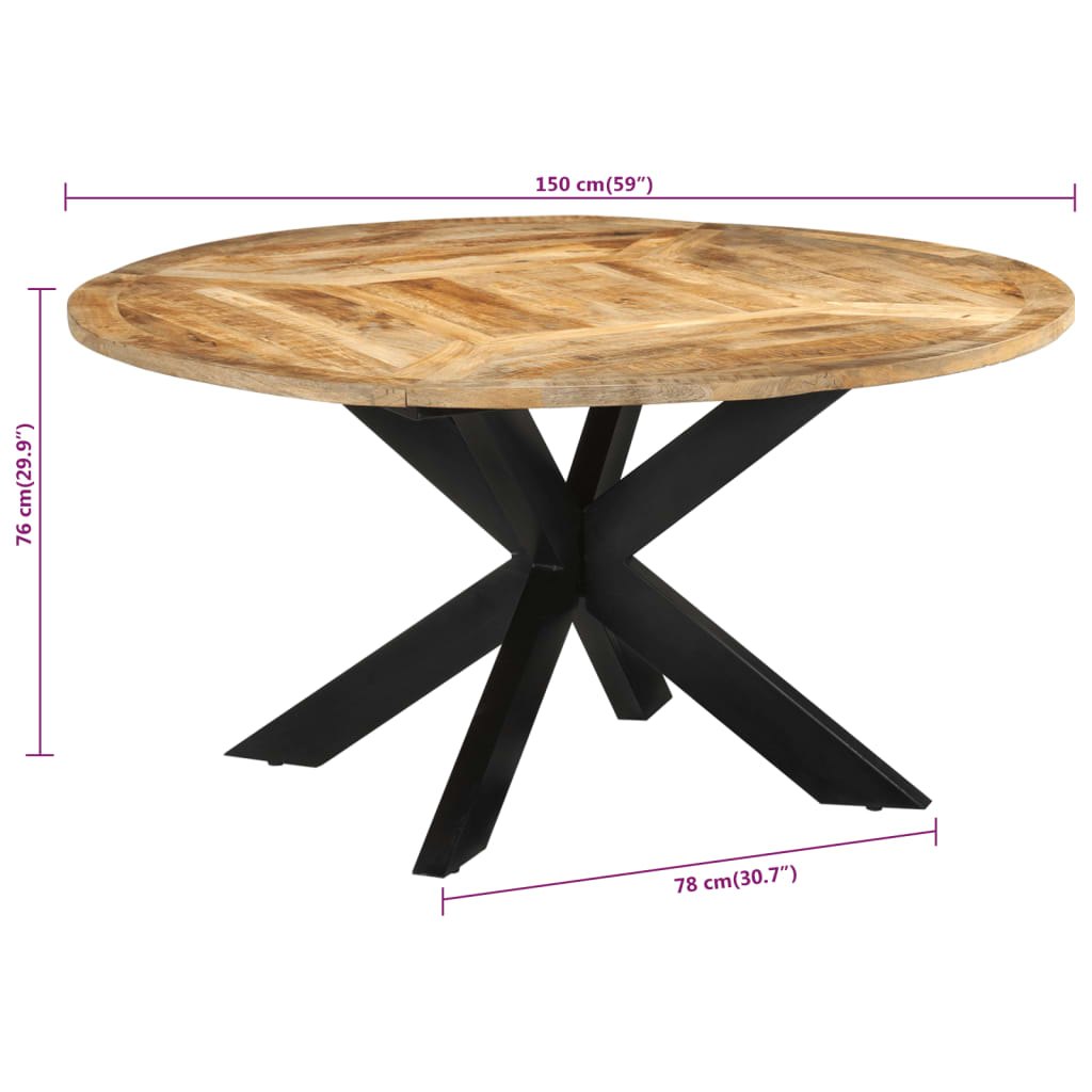 Table à manger Ø150x76 cm en bois de manguier massif brut