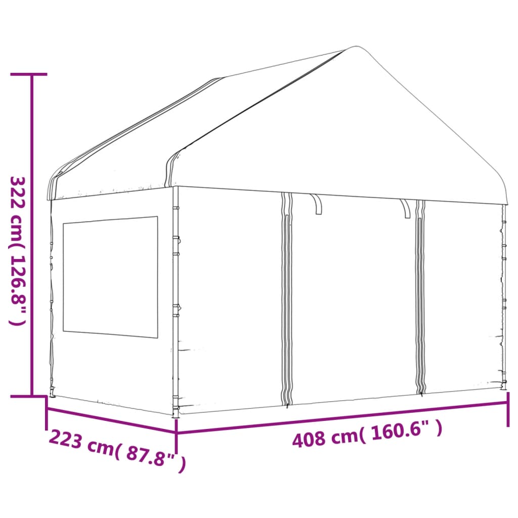 Pavillon mit Dach Weiß 13,38x4,08x3,22 m Polyethylen