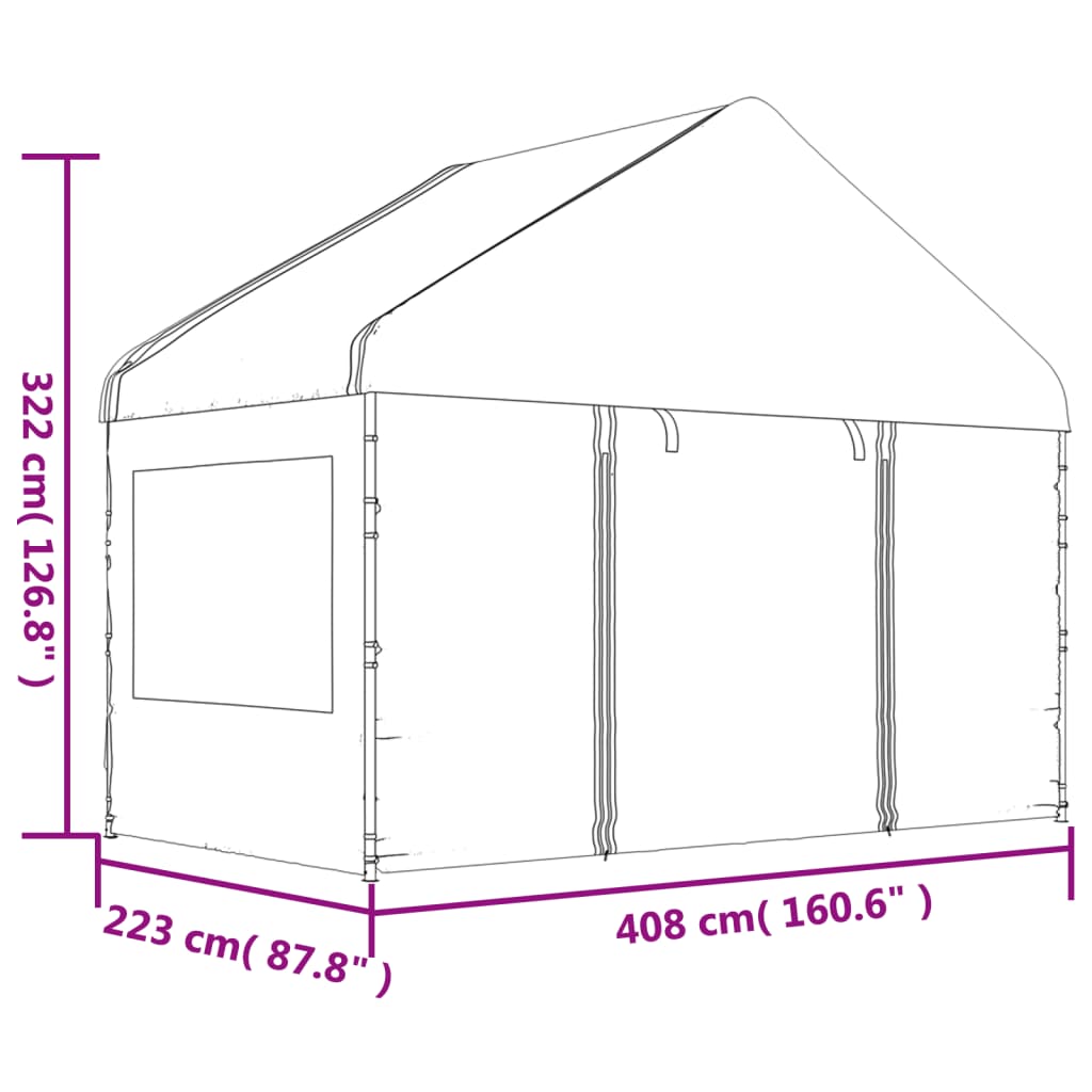 Pavillon mit Dach Weiß 15,61x4,08x3,22 m Polyethylen