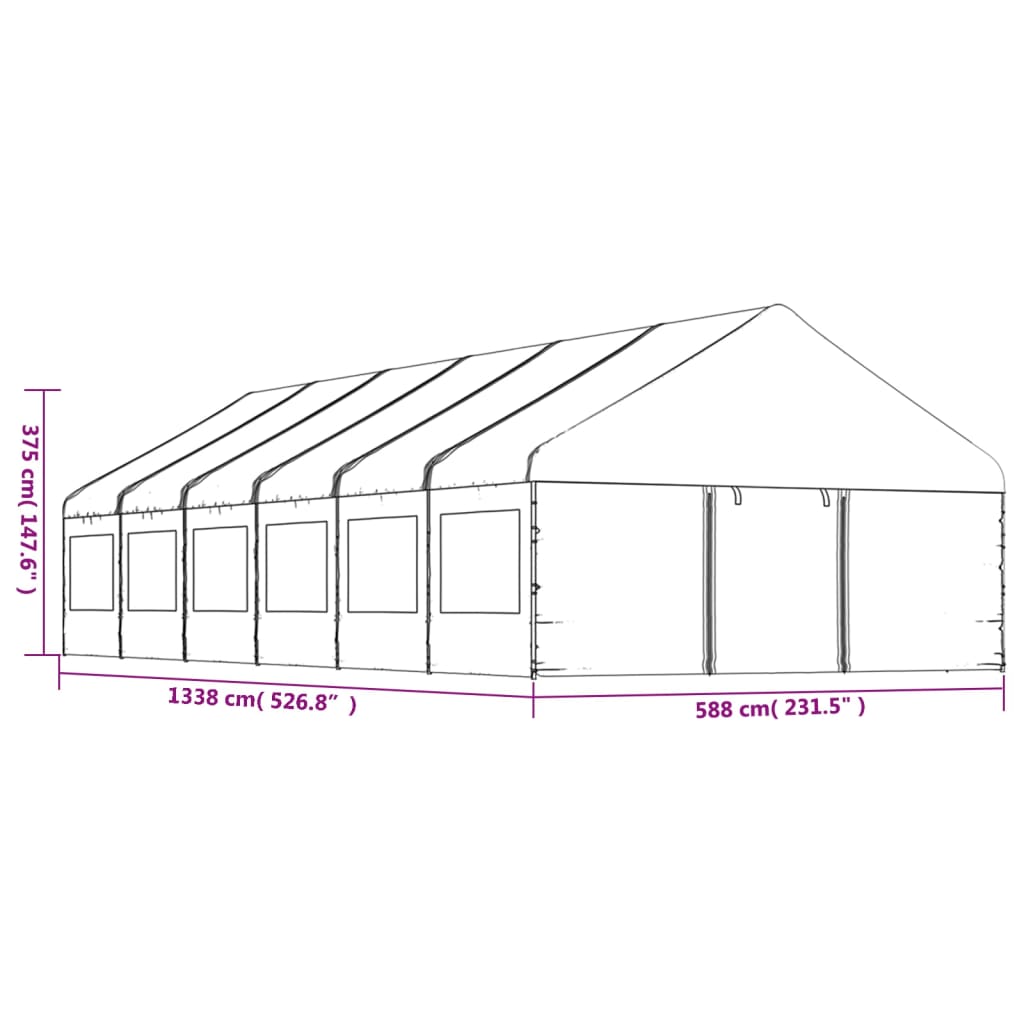 Pavillon mit Dach Weiß 13,38x5,88x3,75 m Polyethylen
