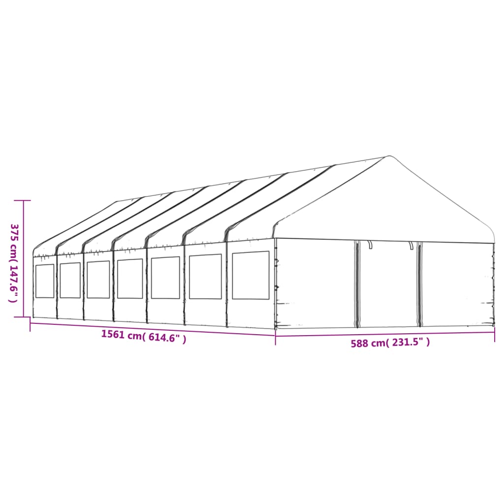 Pavillon mit Dach Weiß 15,61x5,88x3,75 m Polyethylen