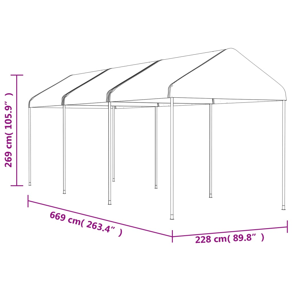Pavillon avec toit blanc 6,69x2,28x2,69 m en polyéthylène