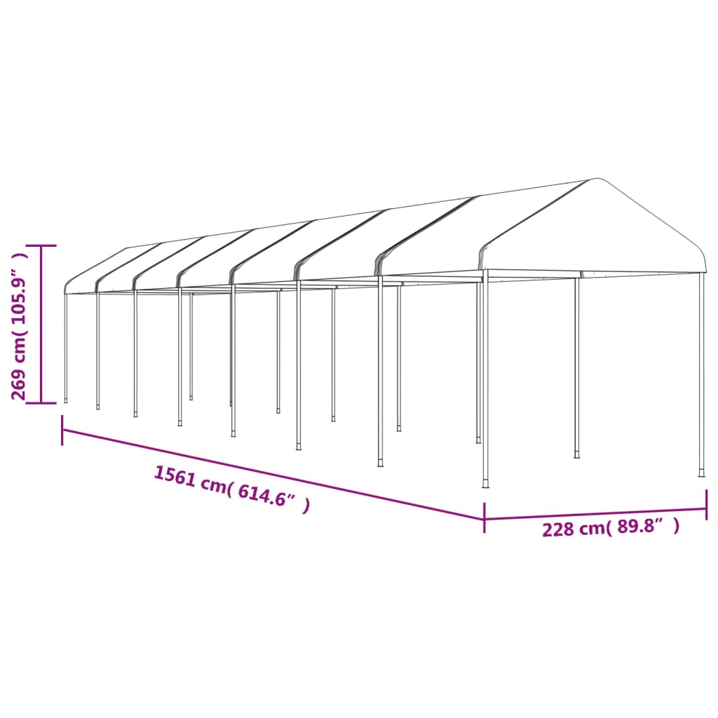 Pavillon avec toit blanc 15,61x2,28x2,69 m en polyéthylène