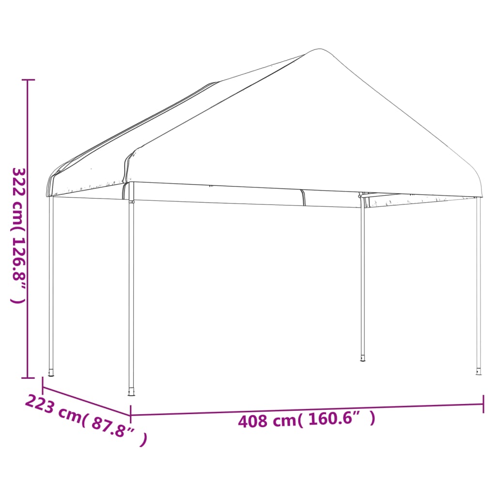 Pavillon avec toit blanc 17,84x4,08x3,22 m en polyéthylène