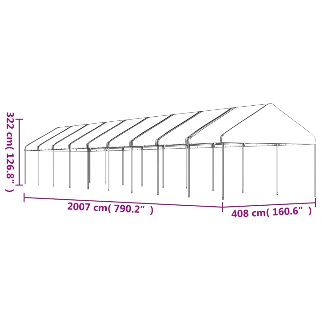 Pavillon avec toit blanc 20,07x4,08x3,22 m en polyéthylène