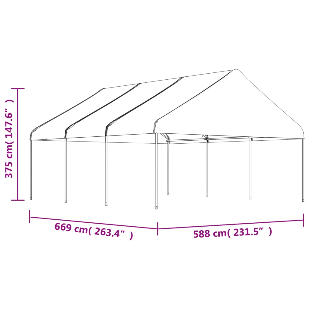 Pavillon avec toit blanc 6,69x5,88x3,75 m en polyéthylène