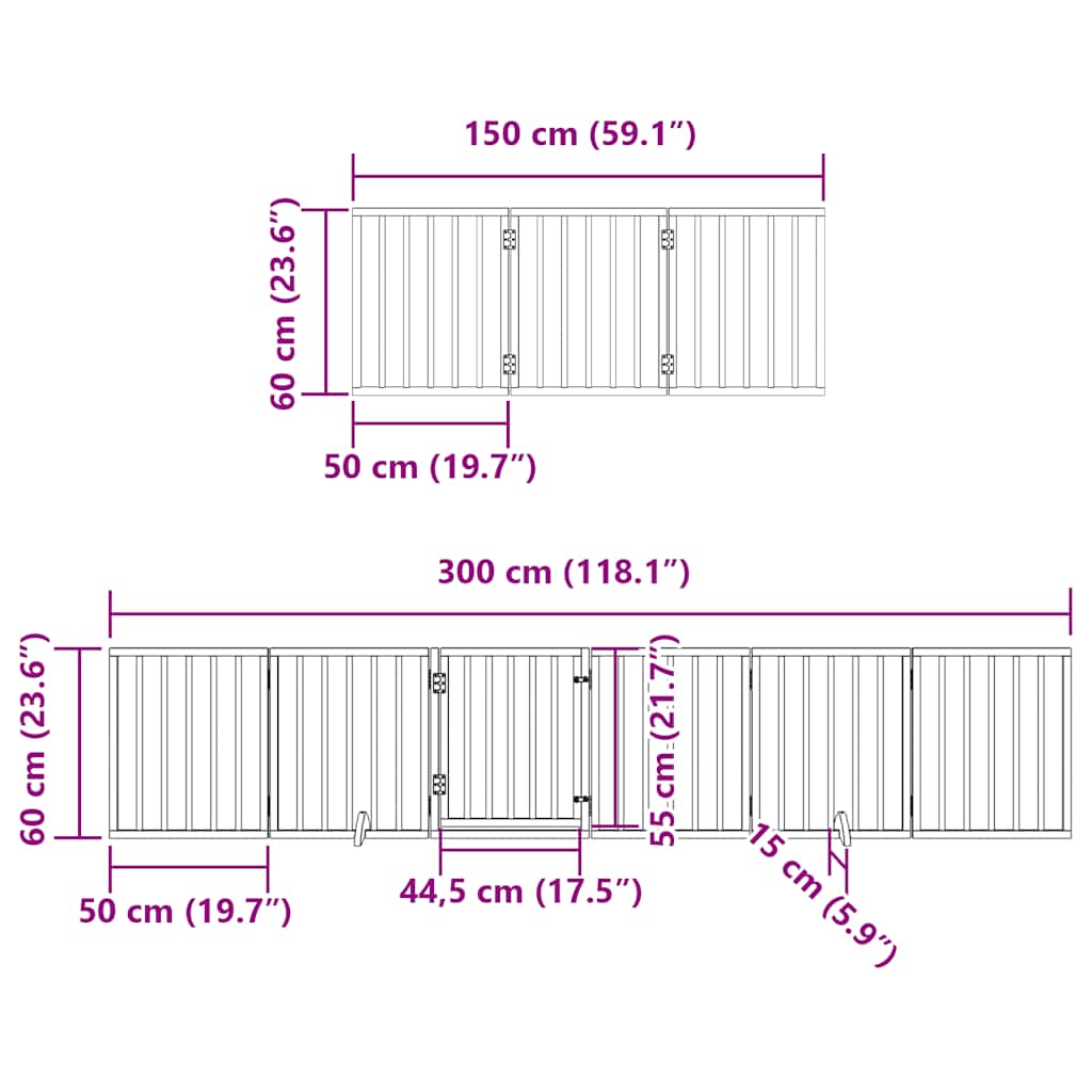 12-tlg. Hundetor mit Tür Faltbar Braun 600 cm Pappelholz