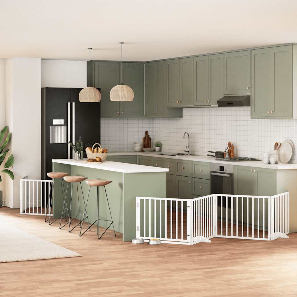 10-tlg. Hundetor mit Tür Faltbar Weiß 800 cm Pappelholz