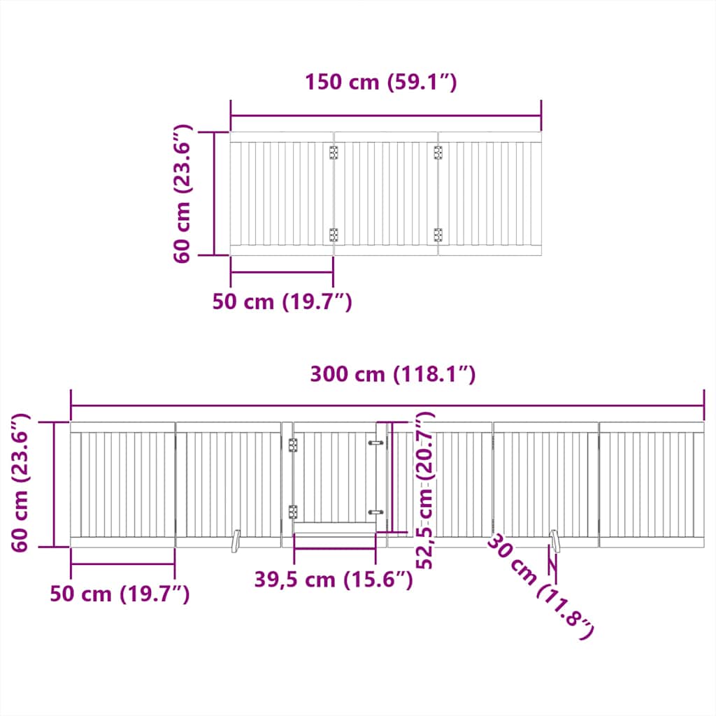 15-tlg. Hundetor mit Tür Faltbar 750 cm Pappelholz