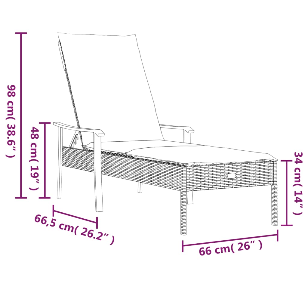 Sun loungers 2 pcs. with table and cushions grey poly rattan