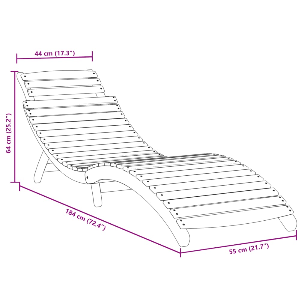 Sun lounger grey 184x55x64 cm solid acacia wood