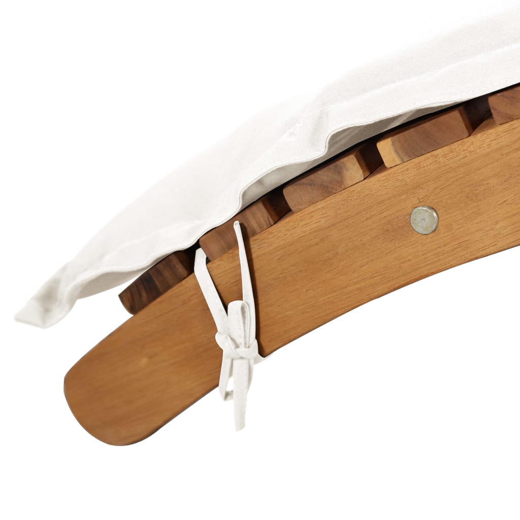 Chaise longue avec coussin crème en bois d'acacia massif