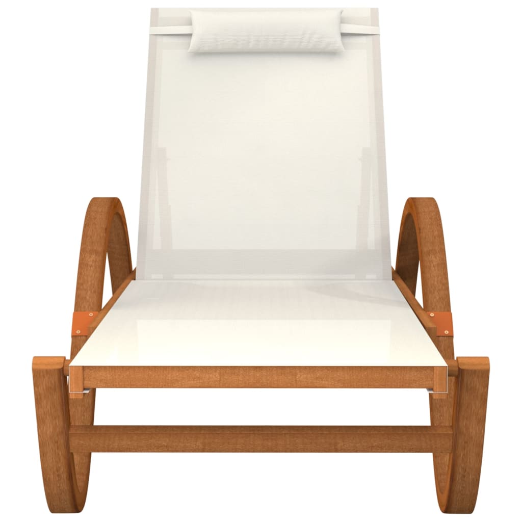 Bain de soleil avec coussin en textilène blanc et bois de peuplier massif