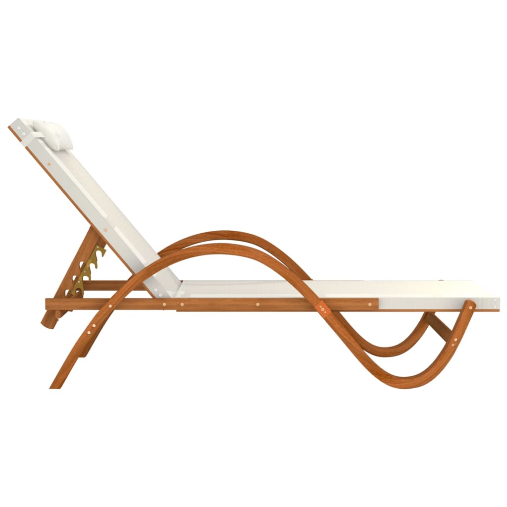 Bain de soleil avec coussin en textilène blanc et bois de peuplier massif