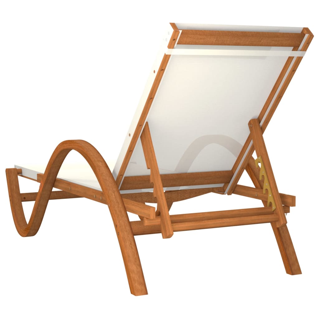 Bain de soleil avec coussin en textilène blanc et bois de peuplier massif