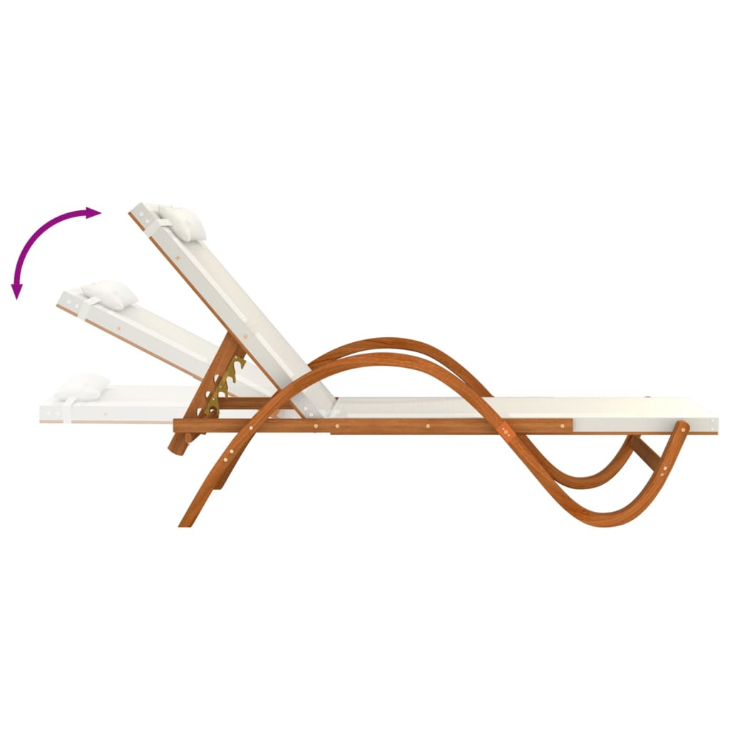 Bain de soleil avec coussin en textilène blanc et bois de peuplier massif