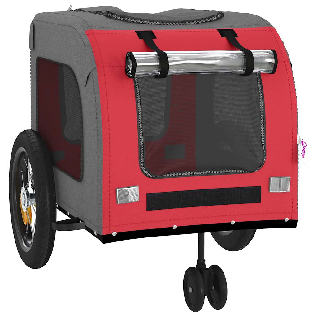 Fahrradanhänger für Haustiere Rot und Grau 124.5 x 63.5 x 53 cm
