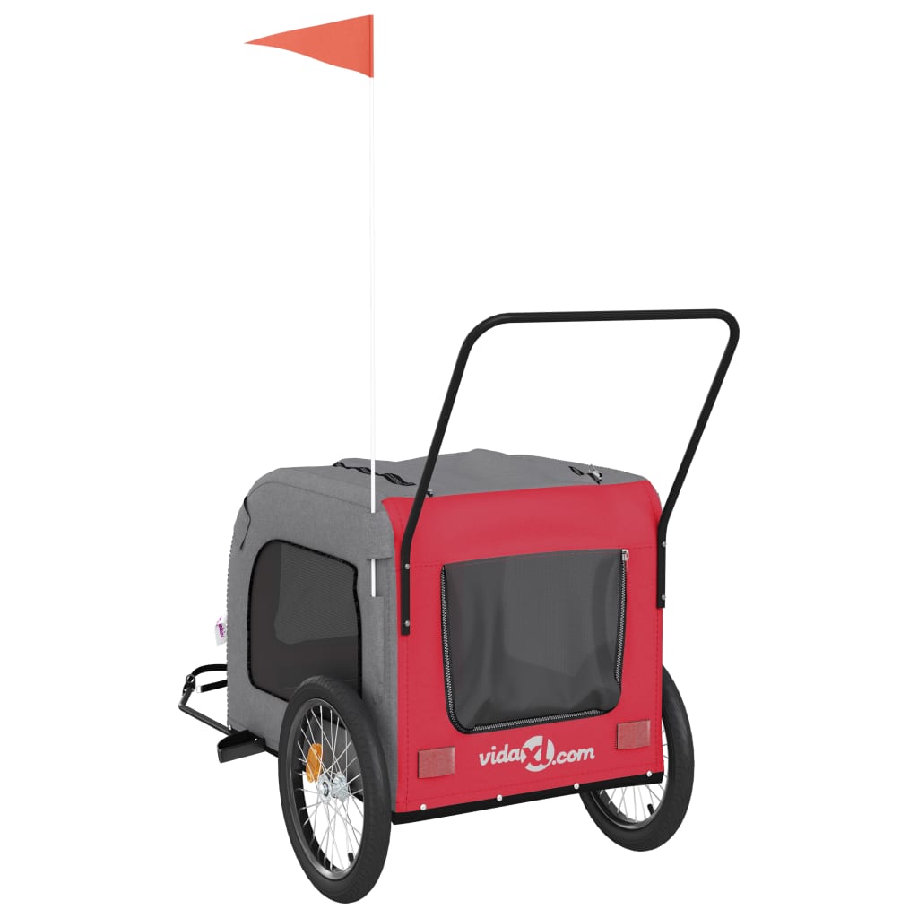 Bicycle Trailer Dogs Red and Grey Oxford Fabric and Iron