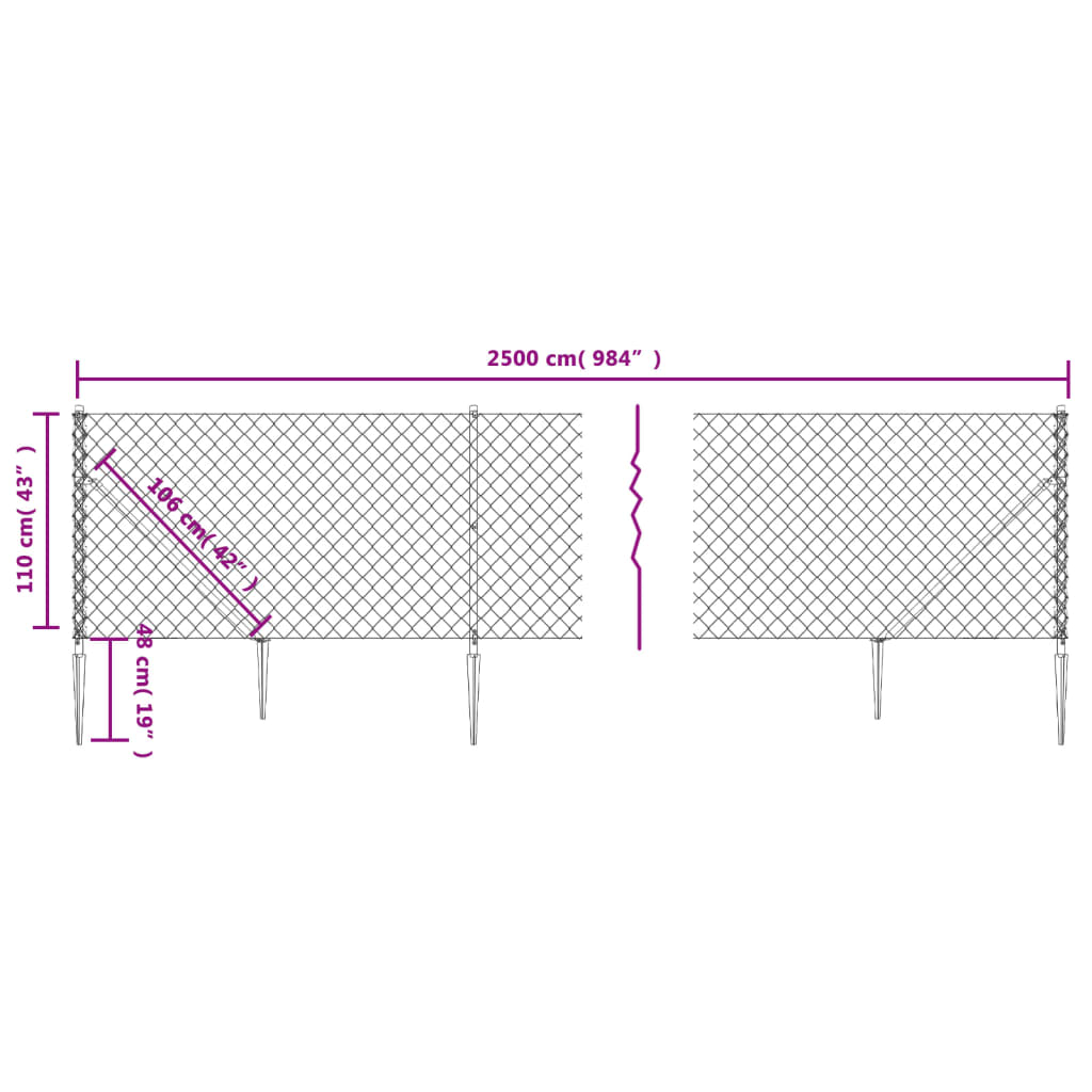 Maschendrahtzaun mit Bodenhülsen Grün 1,1x25 m