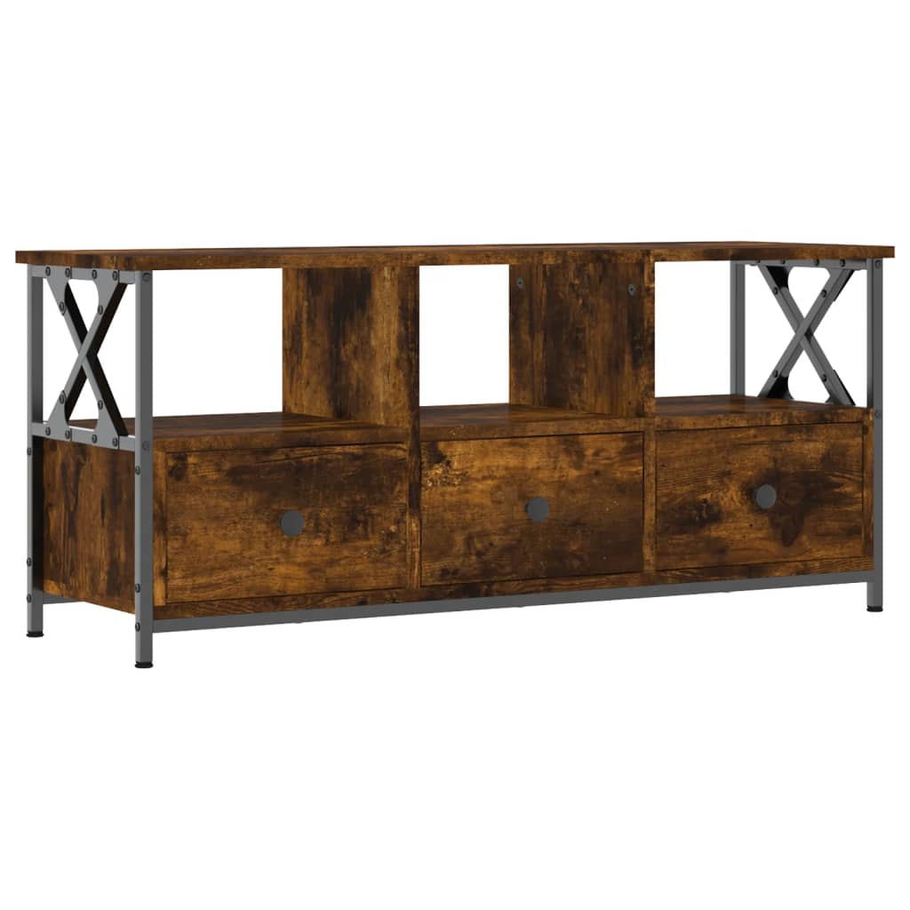 Meuble TV chêne fumé 102x33x45 cm matériau bois & fer