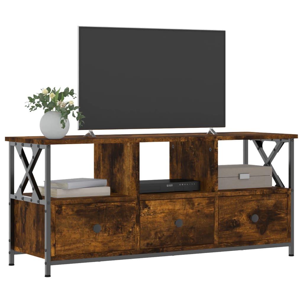 Meuble TV chêne fumé 102x33x45 cm matériau bois & fer