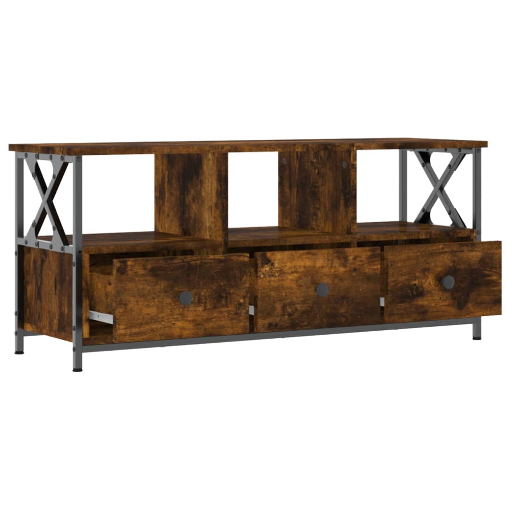 Meuble TV chêne fumé 102x33x45 cm matériau bois & fer