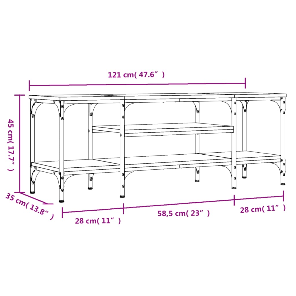 Meuble TV noir 121x35x45 cm en bois et fer