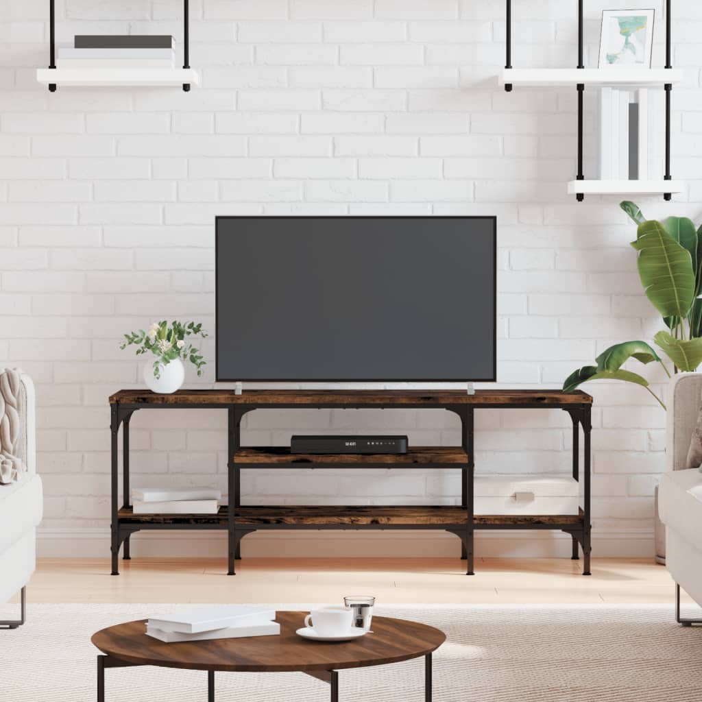 Meuble TV chêne fumé 121x35x45 cm matériau bois & fer