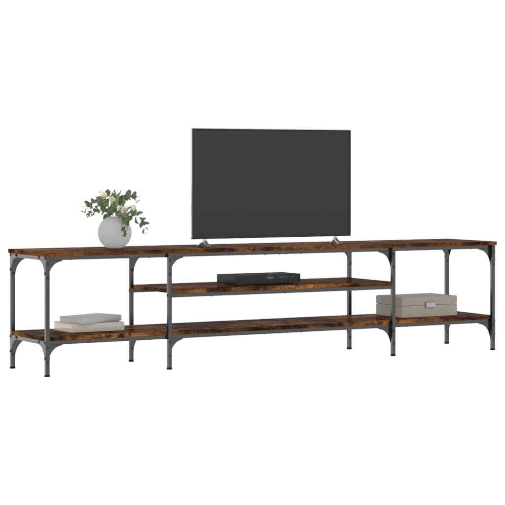 Meuble TV chêne fumé 201x35x45 cm matériau bois & fer