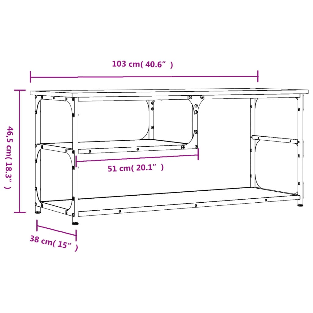 Meuble TV chêne fumé 103x38x46,5 cm en bois et acier