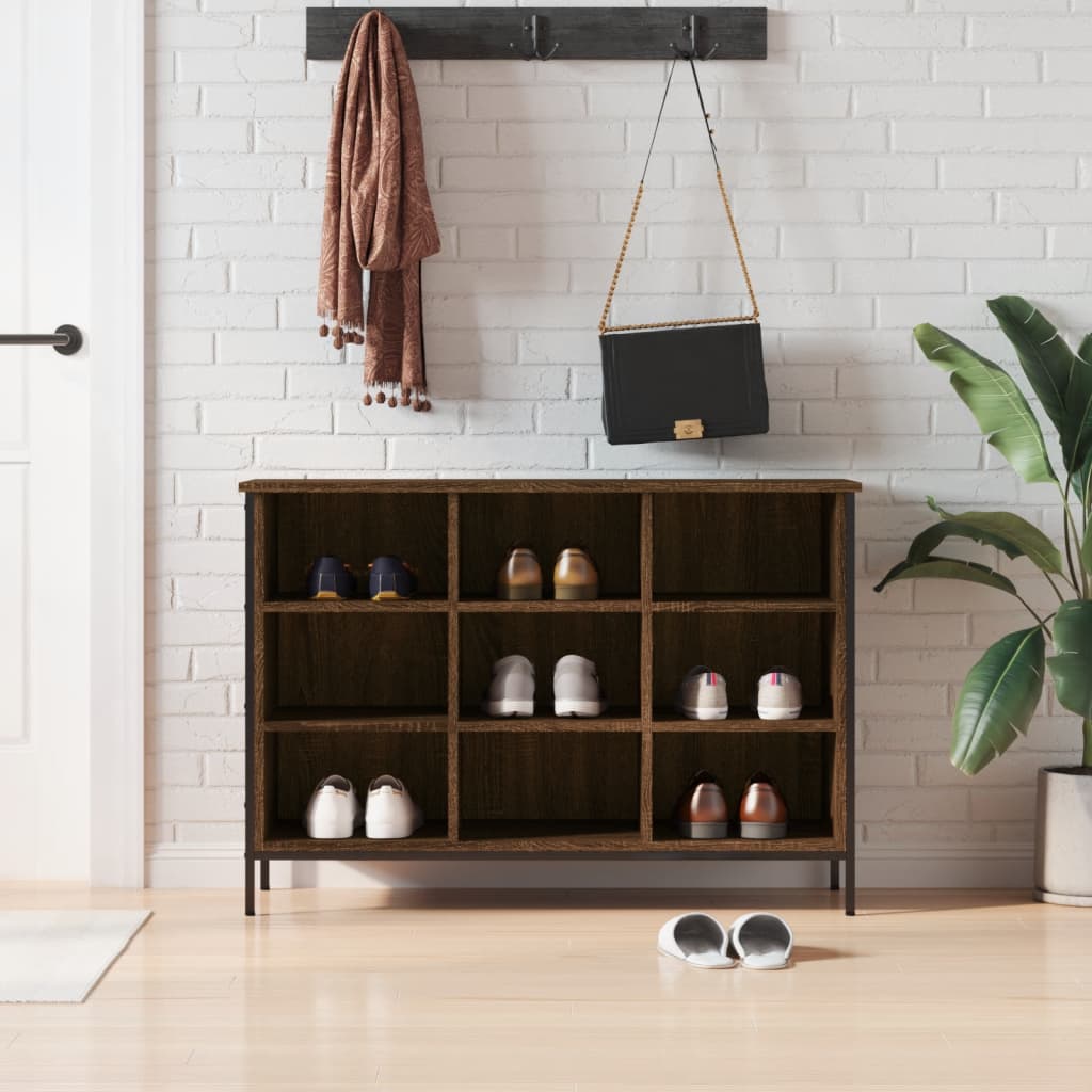 Étagère à chaussures aspect chêne marron 100x35x70 cm en bois